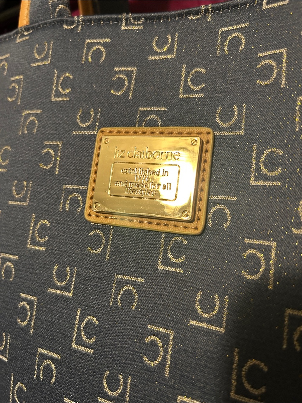 Vintage Liz Claiborne Navy Tote with Tan Accents